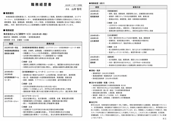 薬剤師の職務経歴書見本（40代・経験10年以上）